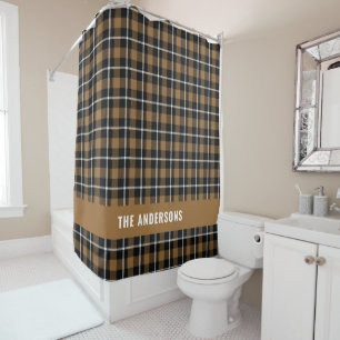 Mustard tartan modern rustic personalized shower c curtain