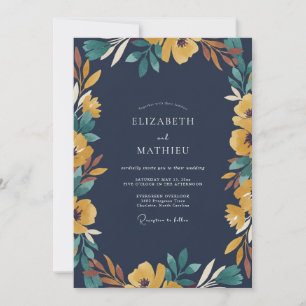 Mustard Teal Foliage Soft Eucalyptus Wedding Invitation