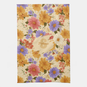 Mustard Terracotta Blue Wildflower Tea Towel