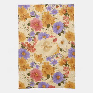 Mustard Terracotta Blue Wildflower Tea Towel