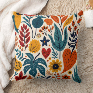 Mustard Terracotta Botanical Scandinavian Folk Cushion
