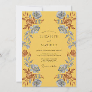 Mustard Terracotta Ranunculus Eucalyptus Wedding Invitation