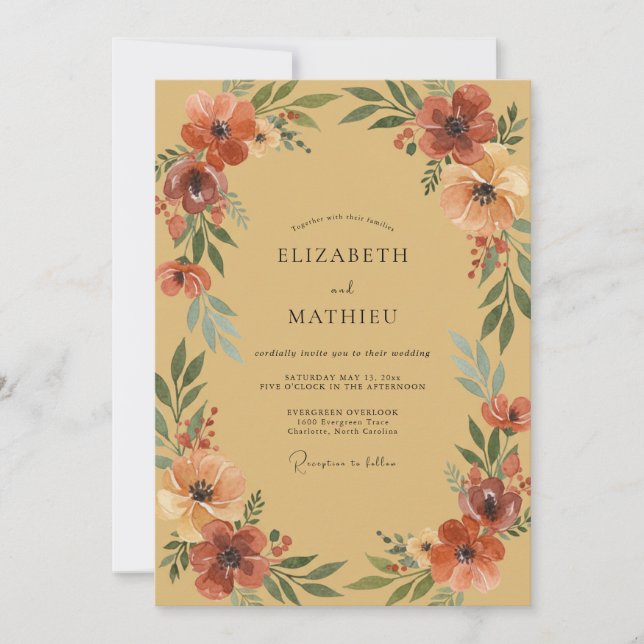 Mustard Terracotta Wildflower Wedding Invitation (Front)