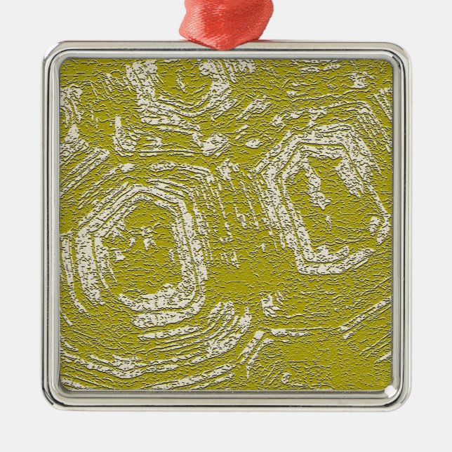 Mustard Tortoise Shell abstract print by LeahG Metal Tree Decoration (Front)