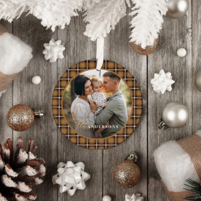 Mustard traditional tartan personalised christmas ceramic tree decoration (Creator Uploaded)