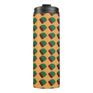 Mustard Travel Mug with Green and Red Winter Beani
