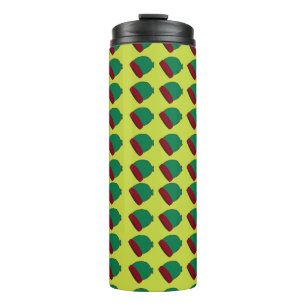 Mustard Travel Mug with Green and Red Winter Beani