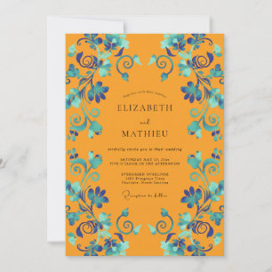 Mustard Turquoise Vine Wedding Invitation