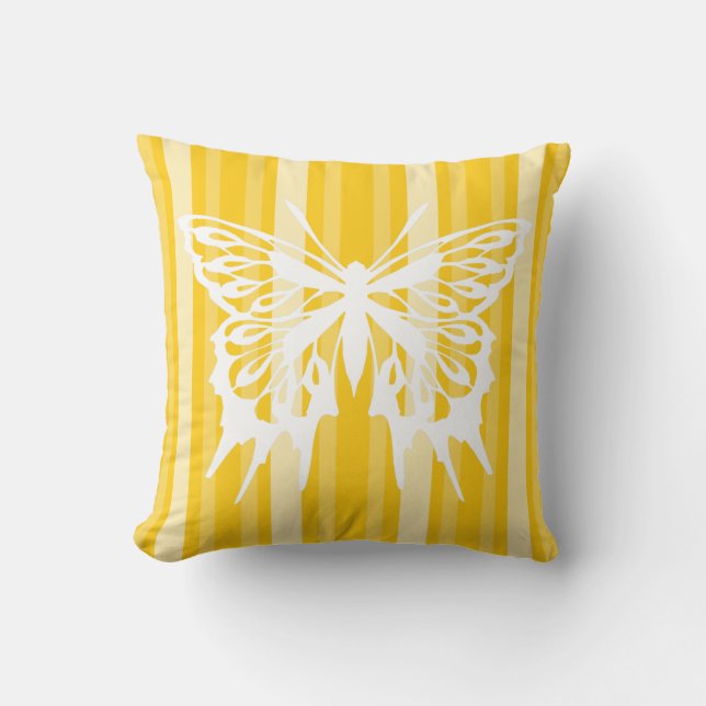 Mustard Victorian Stripe with Butterfly Cushion (Front)