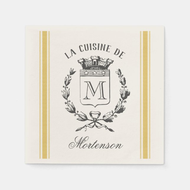 Mustard Vintage Style French Sack Custom Monogram Napkin (Front)