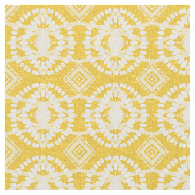 Mustard & White Flow Geometric Pattern Fabric (Close Up)