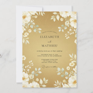 Mustard White Leaf Wedding Invitation