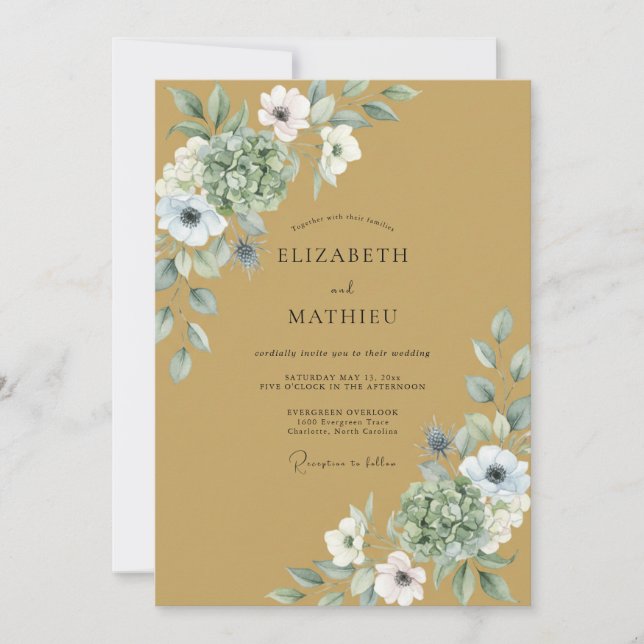 Mustard White Leafy Wedding Invitation (Front)