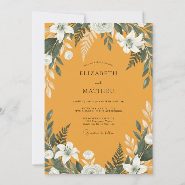 Mustard White Magnolia Wedding Invitation (Front)