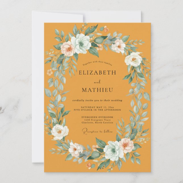 Mustard White Petal Wedding Invitation (Front)