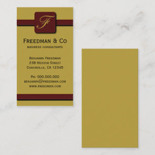 Mustard Yellow and Dark Red Monogram Professional Business Card