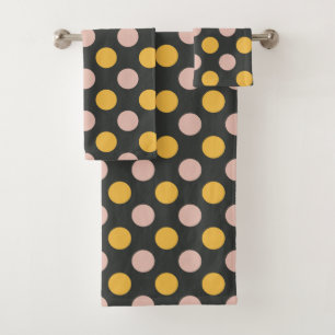 Mustard Yellow and Pink Polka Dot Pattern Bath Towel Set