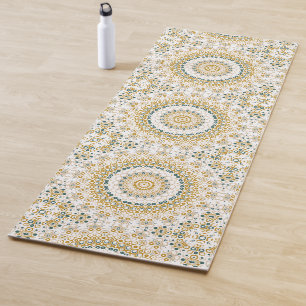 Mustard Yellow and Teal Mandala Design Yoga Mat