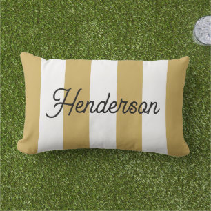 Mustard Yellow and White Cabana Stripe Monogrammed Lumbar Cushion