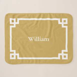 Mustard Yellow and White Greek Key Monogram Sherpa Blanket