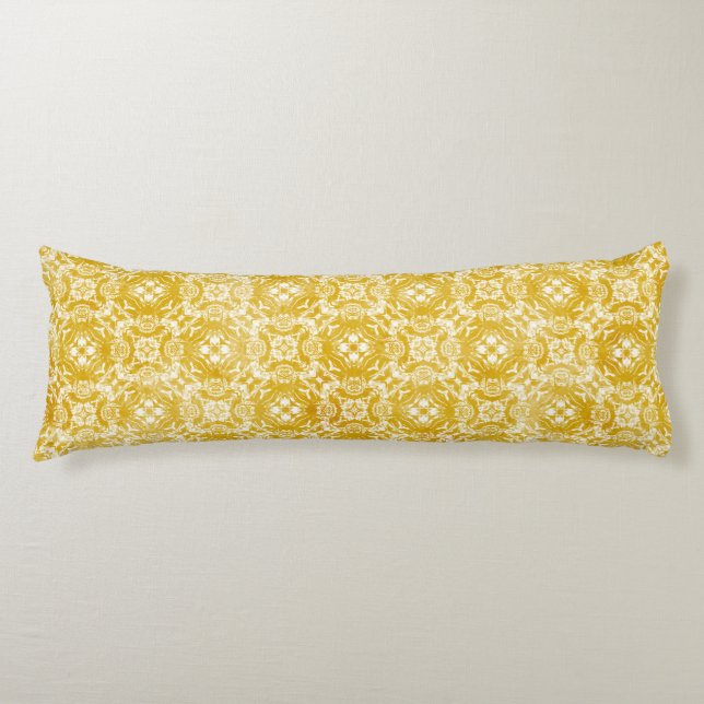Mustard Yellow and White Lace Overlay Body Cushion (Front)