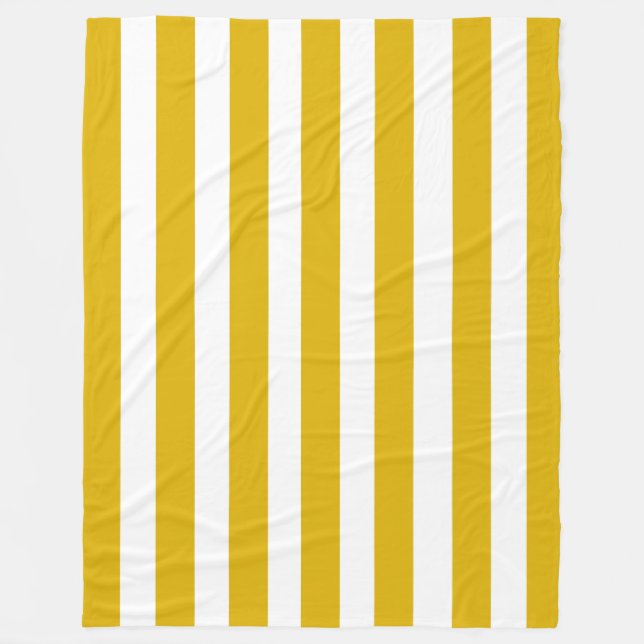 Mustard Yellow and White Vertical Stripes Fleece Blanket (Front)