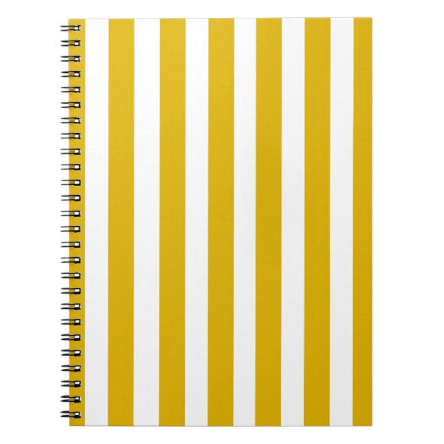 Mustard Yellow and White Vertical Stripes Notebook (Front)