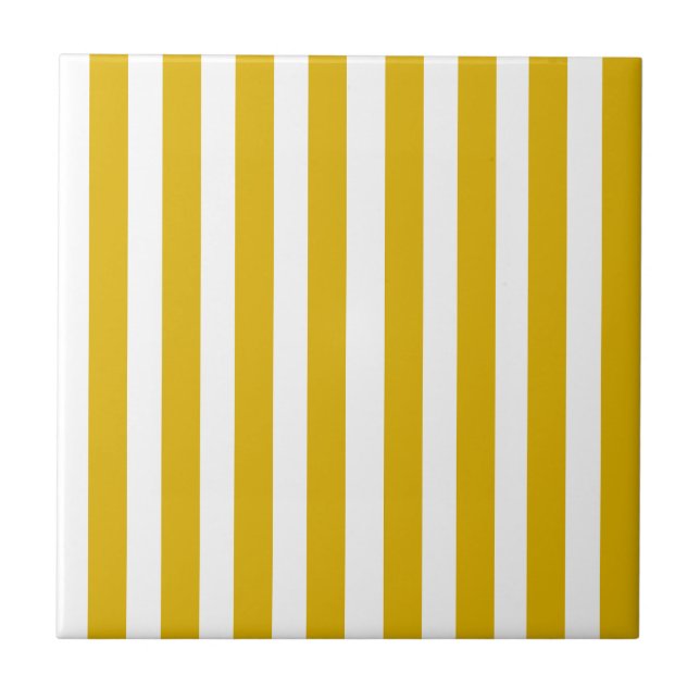 Mustard Yellow and White Vertical Stripes Tile (Front)