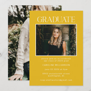 Mustard Yellow Bold Photo Graduation Party Invitation