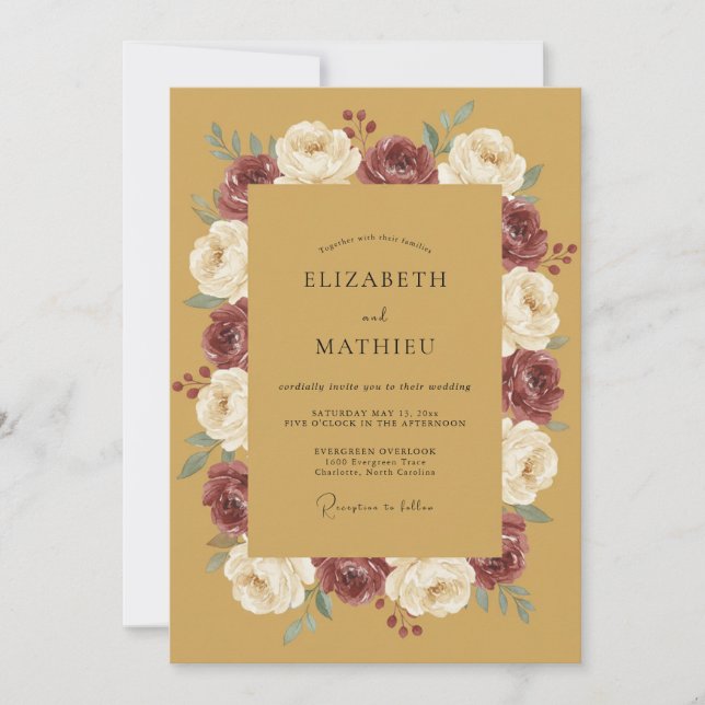 Mustard Yellow Botanical Bloom Wedding Invitation (Front)
