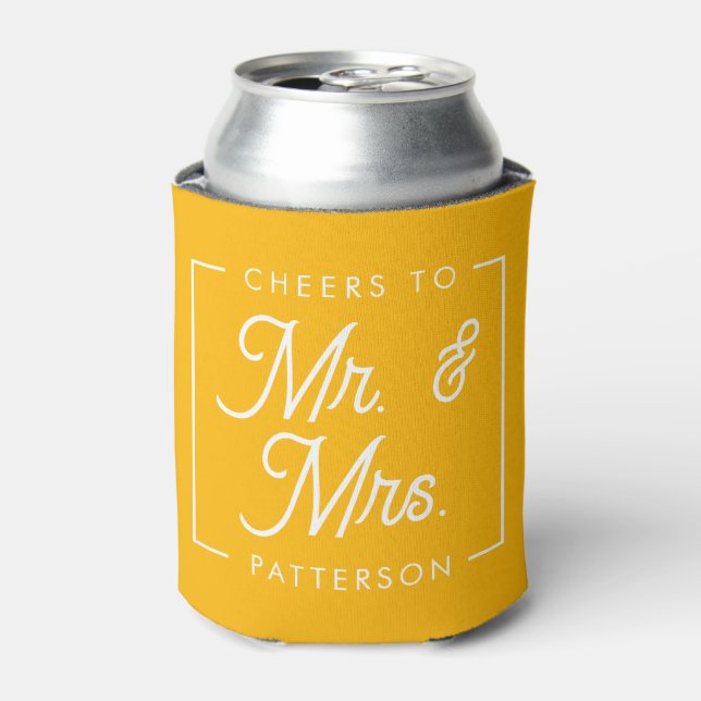 Mustard Yellow Cheers Wedding Favours Can Cooler (Can Front)