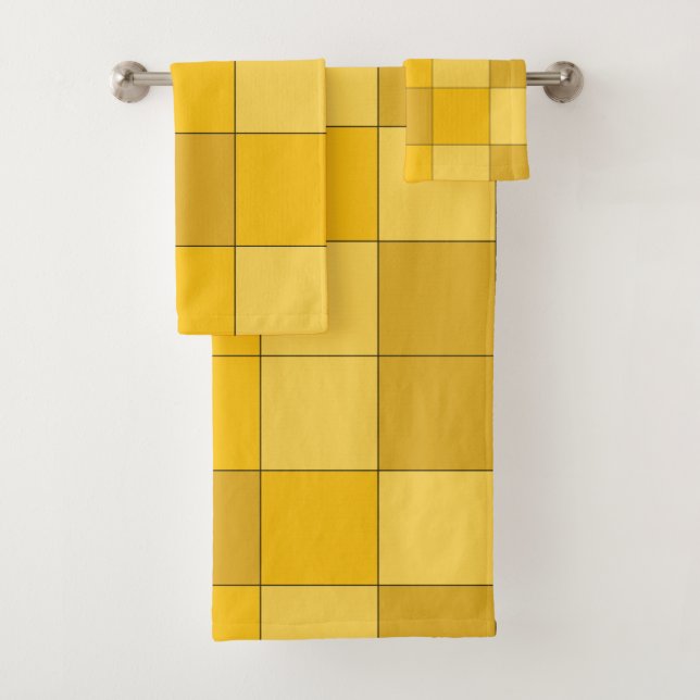 Mustard Yellow Chequerboard Mustard  Bath Towel Set (Insitu)
