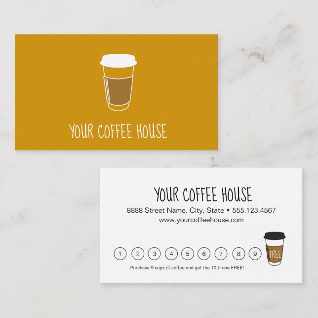 Mustard Yellow Custom Coffee House Loyalty Card (Front/Back)