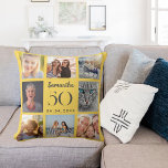 Mustard yellow custom photo collage birthday cushion<br><div class="desc">A unique gift for a 21st birthday,  celebrating her life with a collage of 8 of your own photos,  pictures.  Personalise and add her name,  age and date. Mustard yellow background colour,  grey text.   The name is written with a modern hand lettered style script.</div>