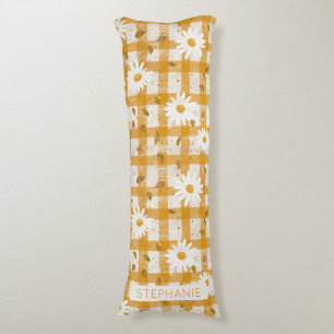 Mustard Yellow Daisy Cream Farmhouse Gingham Body Cushion
