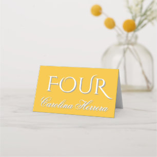 Mustard Yellow Elegant Script Guest Name Number Place Card