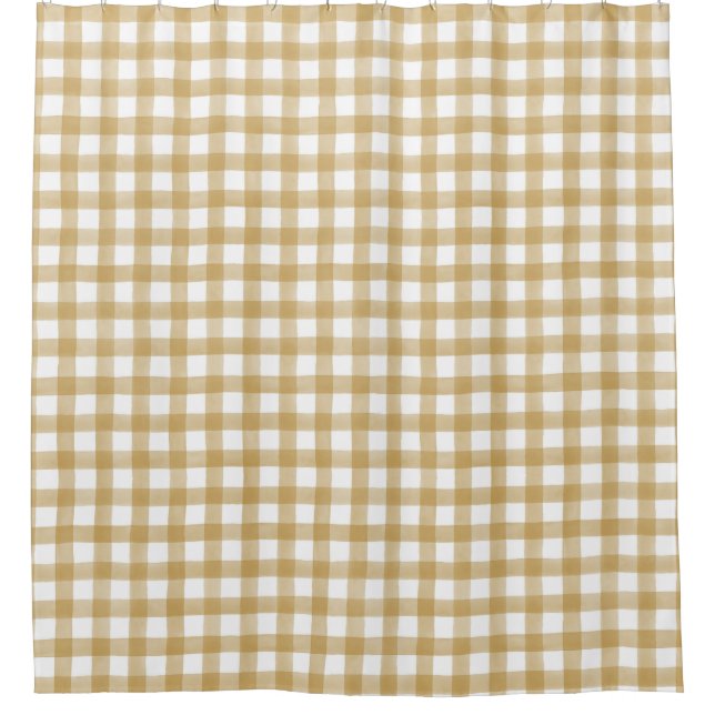 Mustard Yellow English Country Check Plaid Shower Curtain (Front)