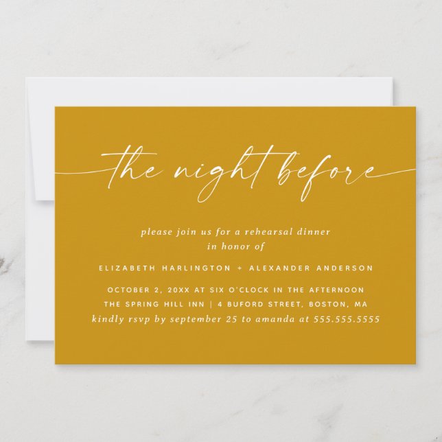 Mustard Yellow Fall Rehearsal Dinner. Night Before Invitation (Front)