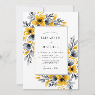 Mustard Yellow Floral Botanical Wedding Invitation