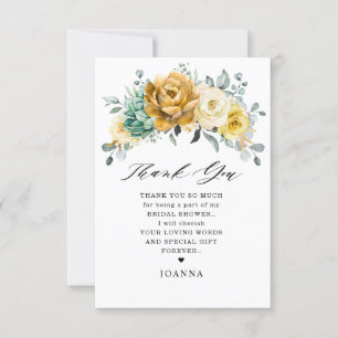 Mustard Yellow Floral Sage Greenery Bridal Shower Thank You Card