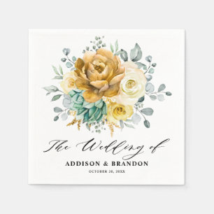 Mustard Yellow Floral Sage Greenery Modern Wedding Napkin