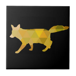 Mustard Yellow Fox Geometric Art Tile