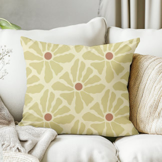 Mustard Yellow Funky Boho Hand Drawn Flowers  Cushion