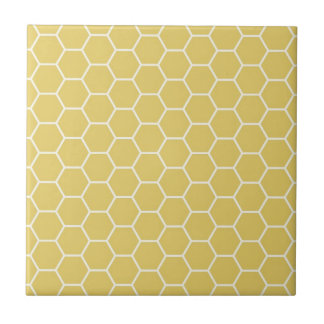 Mustard Yellow Geometric Honeycomb Hexagon Pattern Tile