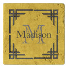 Mustard Yellow Grey Geometric Border Monogram Name