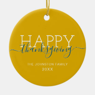 Mustard yellow Happy thanksgiving Ceramic Tree Decoration
