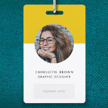 Mustard Yellow ID | Modern Stylish Photo Logo QR ID Badge<br><div class="desc">Simple, stylish corporate ID badge which can easily be personalised with your employee's ID photo, name, position, company logo, business details and QR code or barcode. The colourful stylish design features modern minimalist typograhy and a colour block banner in mustard yellow to stand out from the crowd. The image shown...</div>