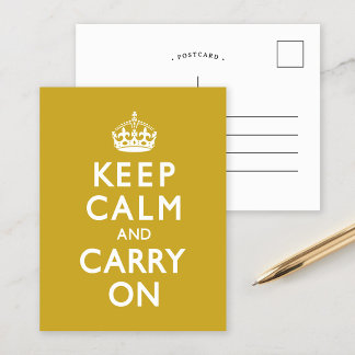 Mustard Yellow Keep Calm and Carry On Postcard