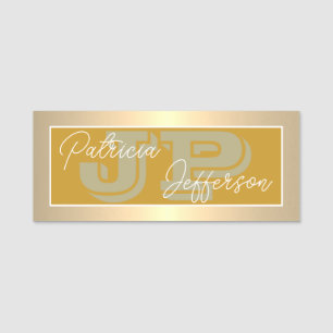 Mustard Yellow & Luxury Gold Monogram Professional Name Tag