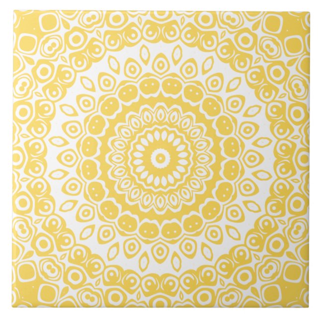 Mustard Yellow Mandala Pattern Tile (Front)
